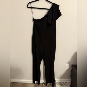 Chic Black Ruffled One-Shoulder Jumpsuit